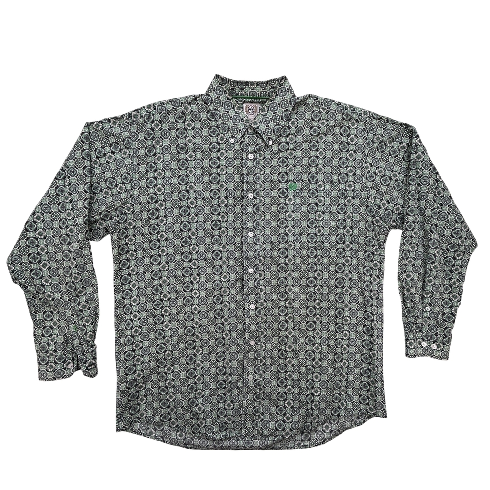Cinch Shirt Mens Large Button Down Western Rodeo Geometric Green Pattern